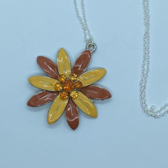 Multi-tone Orange Rhinestone Flower Necklace - Picture 5 of 7